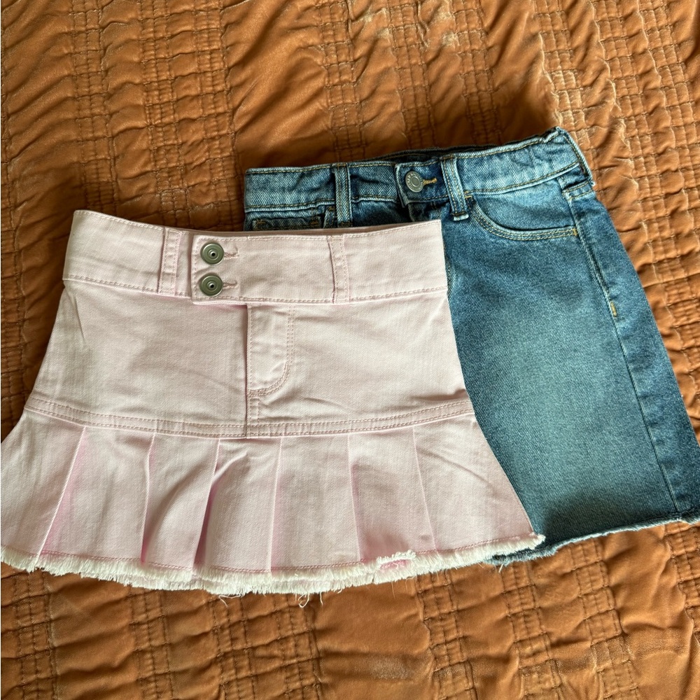 The Children's Place Pink Pleated and Blue Denim Skirt Set